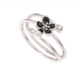  Vintage zwarte bloem aanpasbare zilveren ring 