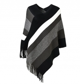 Winter Dames Soft Knit Stripe Tassel Sjaal Poncho