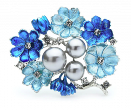 Dames Grote parelblauwe emaille strass bloem broche