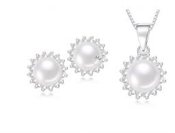  925 zilveren sieraden natuurlijke parel hanger ketting vrouwen / bloem oorknopjes 
