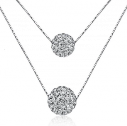 925 sterling zilveren dubbele laag glanzende zirconia kristallen bol hanger ketting voor dames