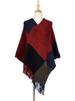 Grote raster kleur bijpassende gebreide warme sjaal herfst en winter poncho's