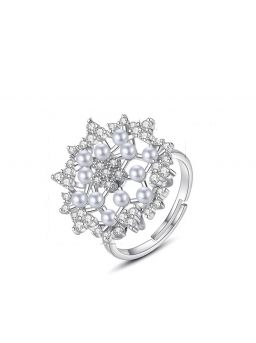 Verstelbare geometrische bloem imitatie parels Zirkonia open ringen voor dames