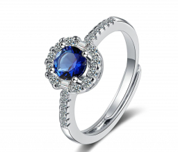 925 Sterling Zilveren Blauw Saffier Verstelbare Ring Voor Vrouwen