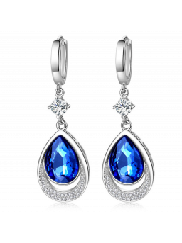 925 Sterling Zilver Water Drop Sapphire Oorbellen Voor Vrouwen