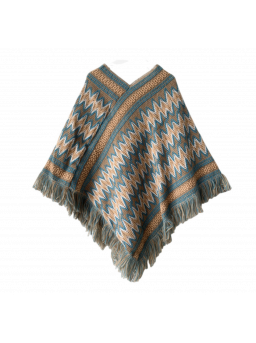 Bohemian Knitted Tassel Warme Mantel Jas Herfst Winter Poncho-Grijs