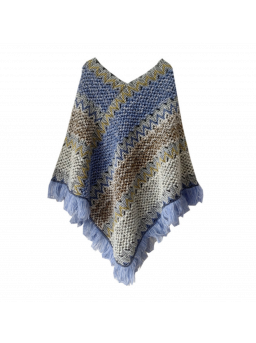 Bohemian Knitted Tassel Warme Mantel Jas Herfst Winter Poncho-Blauw