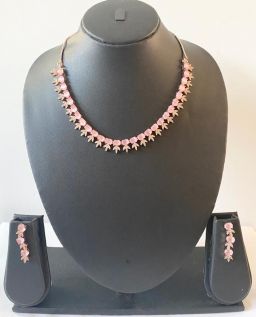 Rose Gold Plated Choker Sieraden Set with Roze stenen Dames